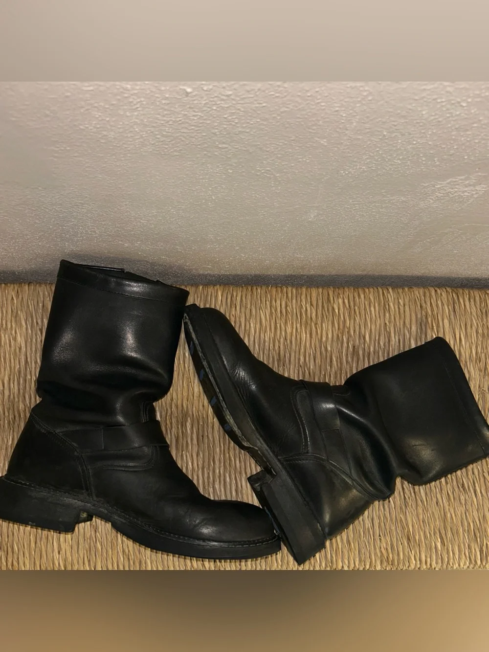 Triumph vtg moto harness  Black Leather Buckle Engineer Boots